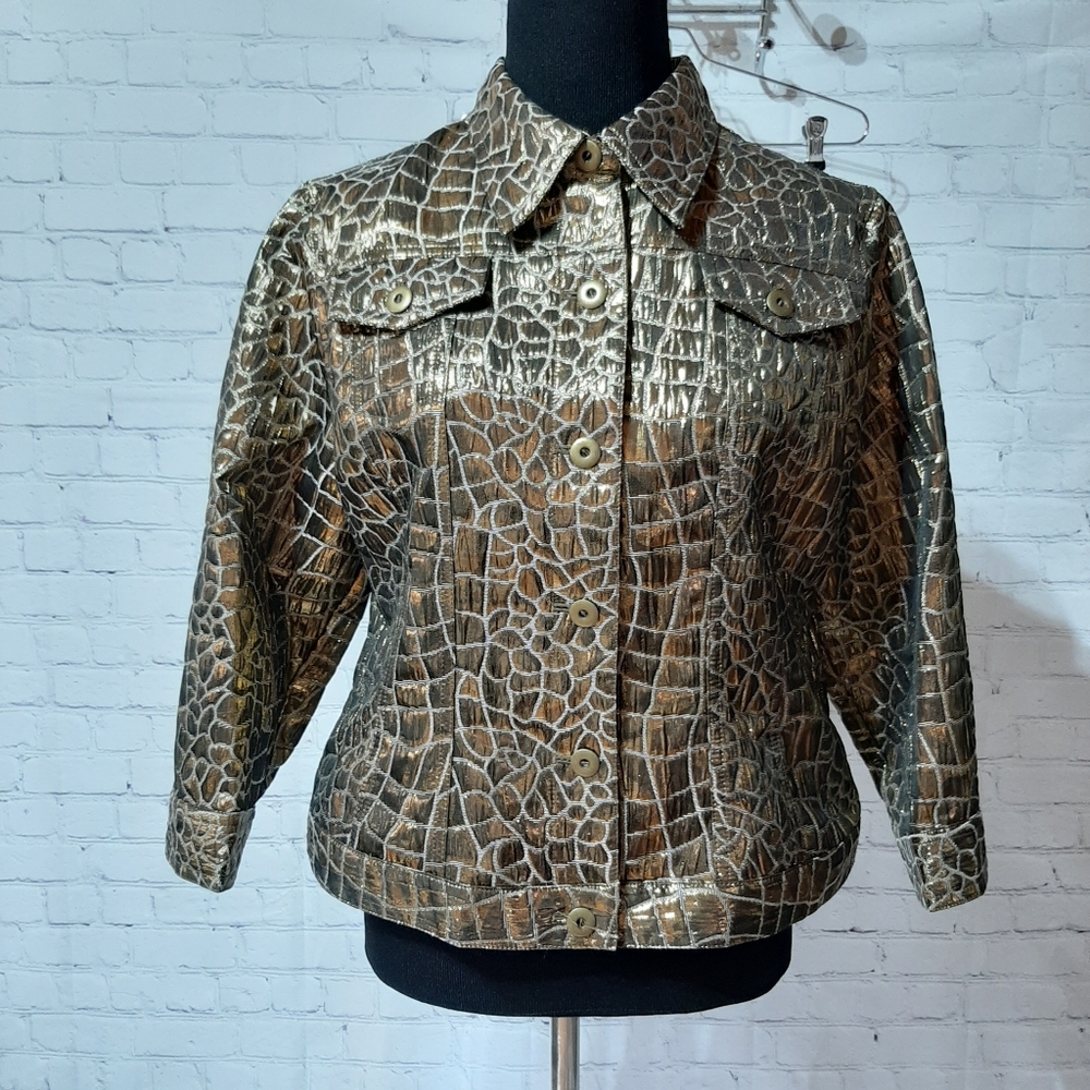 Cute Ruby Rd. Gold Metallic Print Jacket 12P